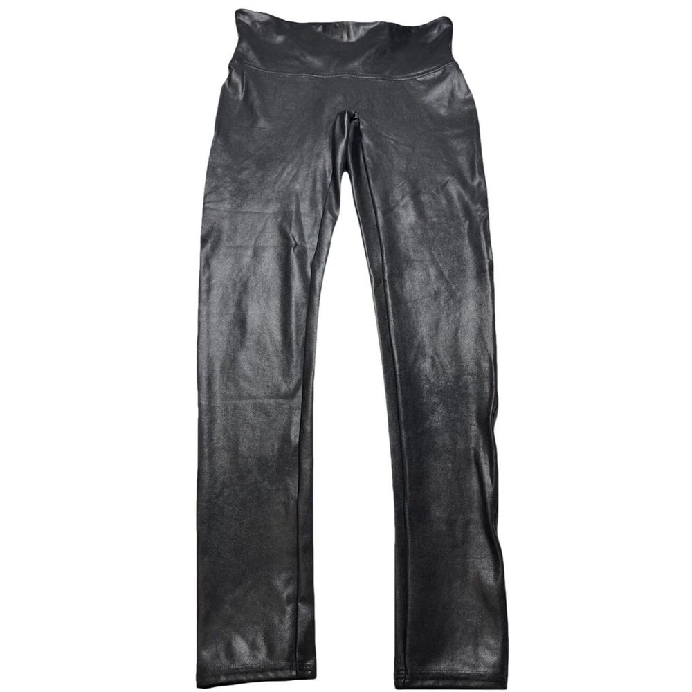 Spanx Womens Large Faux Leather Leggings Black Shaping Skinny Pull On Pants